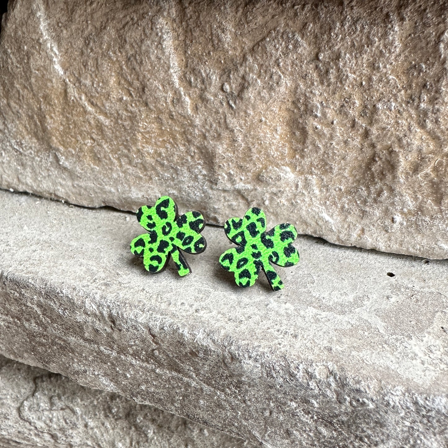 Green Leopard Shamrock Earrings | St. Patrick’s Day Earrings