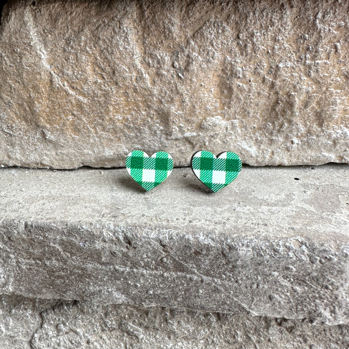 White & Green Plaid Heart Earrings | St. Patrick’s Day Earrings
