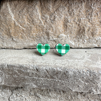 White & Green Plaid Heart Earrings | St. Patrick’s Day Earrings