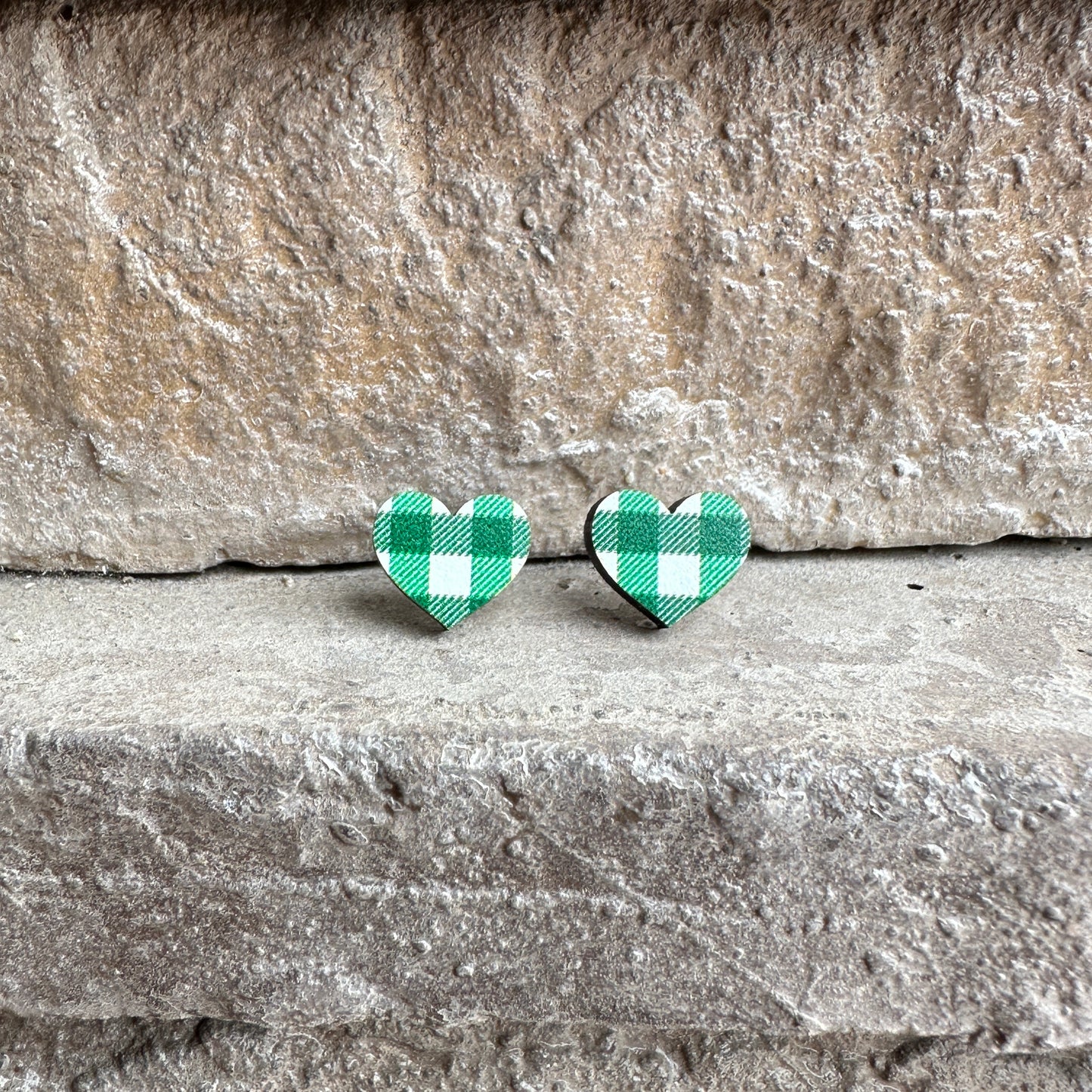 White & Green Plaid Heart Earrings | St. Patrick’s Day Earrings
