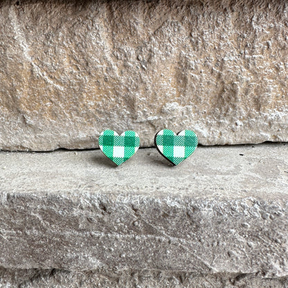 White & Green Plaid Heart Earrings | St. Patrick’s Day Earrings