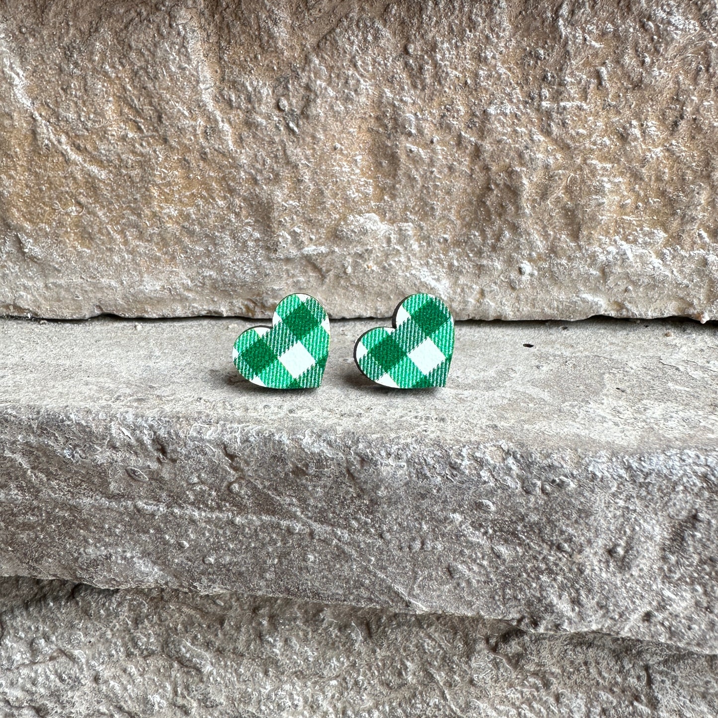 White & Green Plaid Heart Earrings | St. Patrick’s Day Earrings