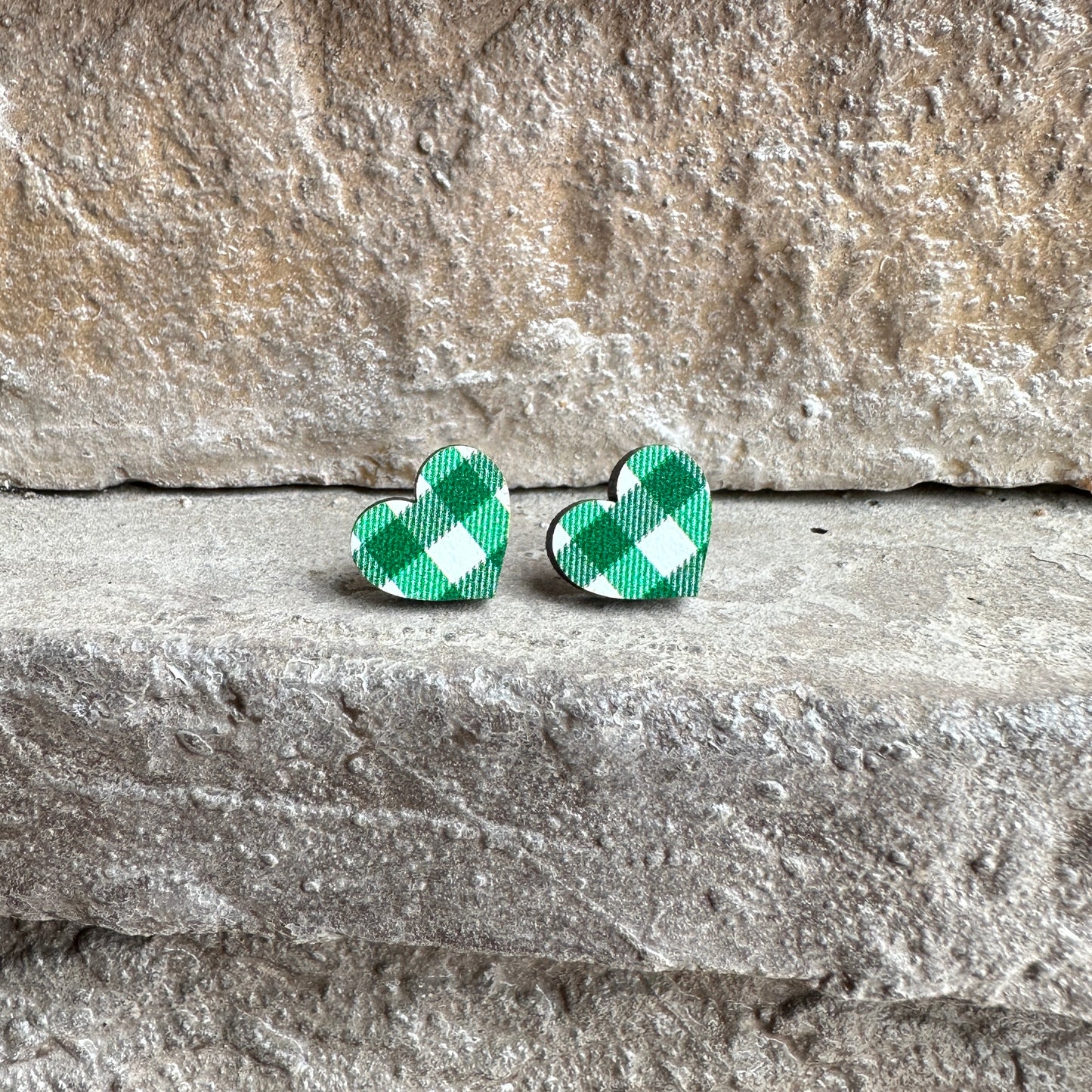 White & Green Plaid Heart Earrings | St. Patrick’s Day Earrings
