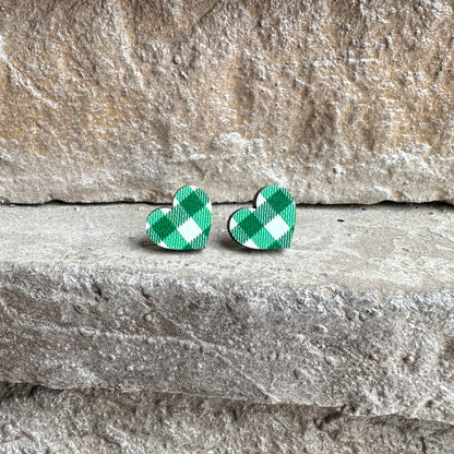 White & Green Plaid Heart Earrings | St. Patrick’s Day Earrings