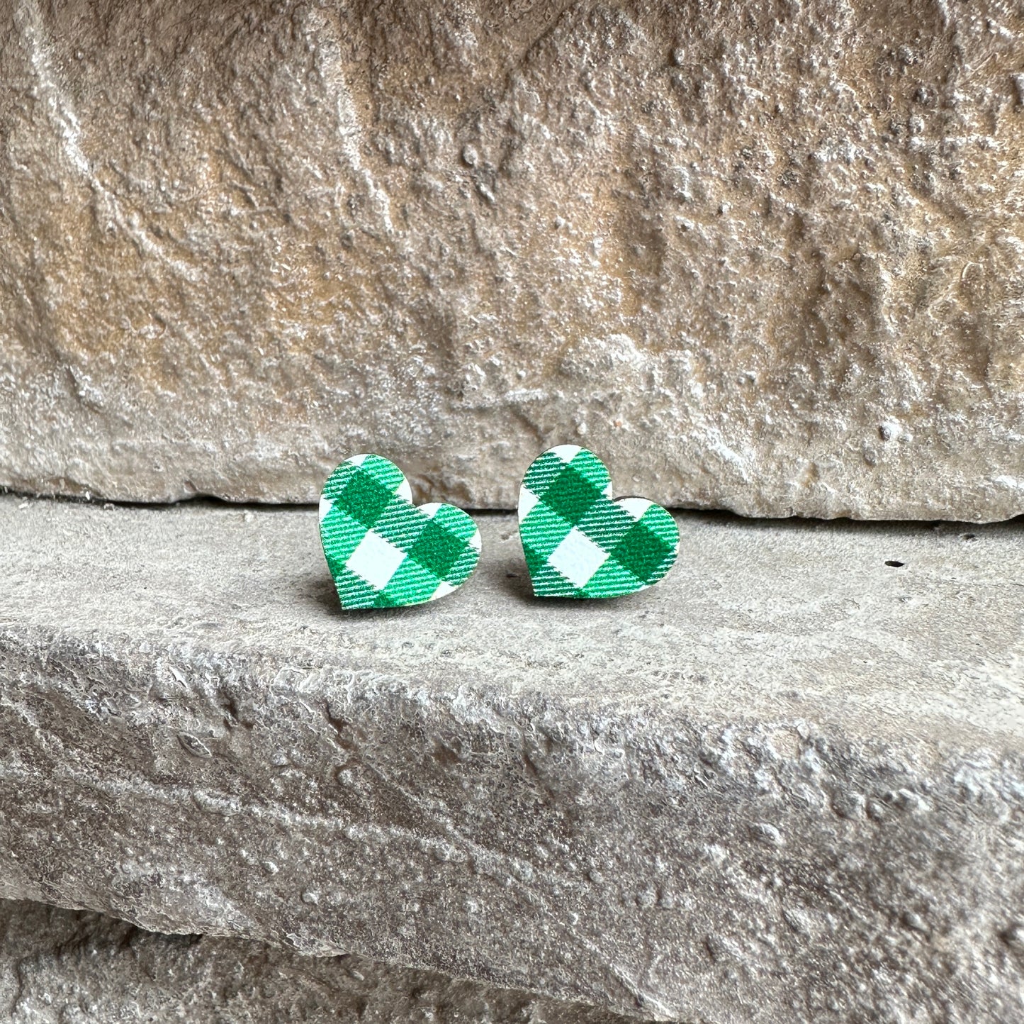 White & Green Plaid Heart Earrings | St. Patrick’s Day Earrings