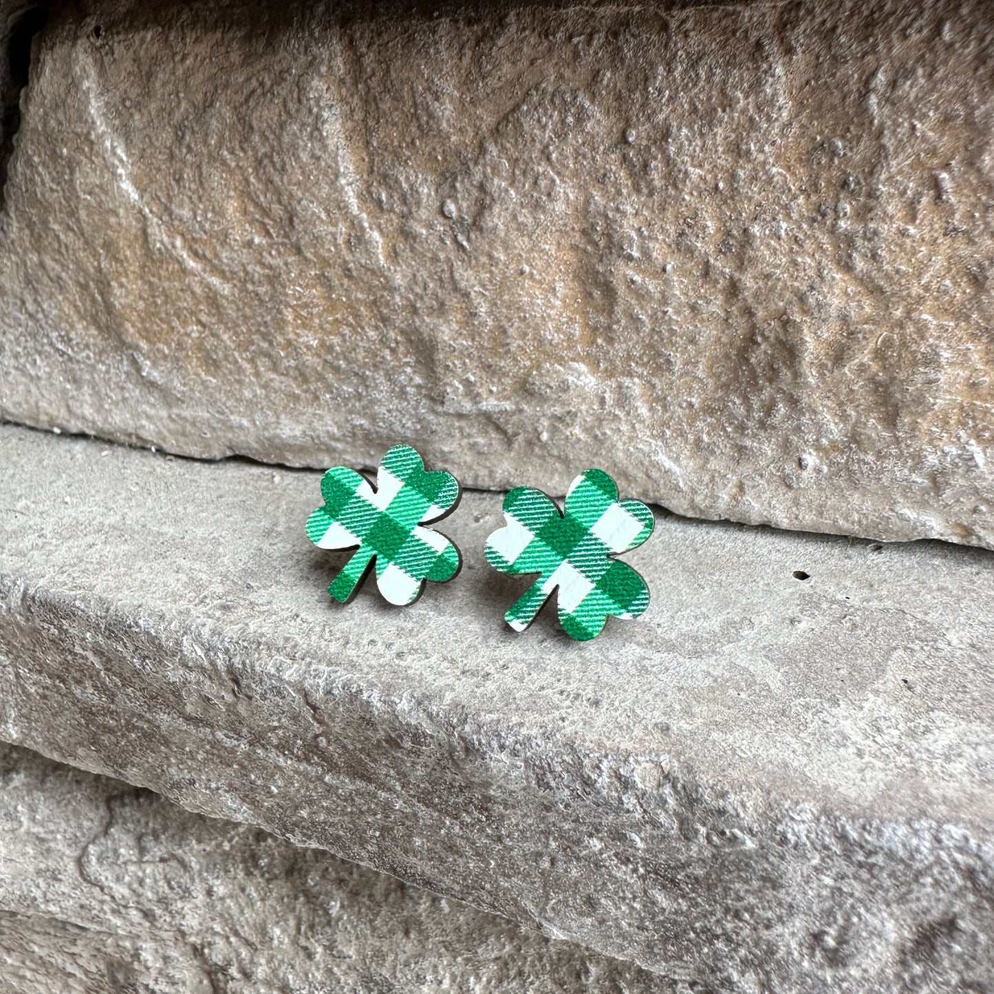 White & Green Plaid Shamrock Earrings | St. Patrick’s Day Earrings