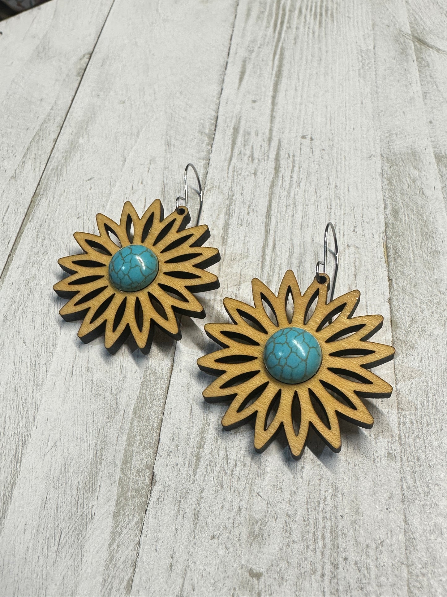 Turquoise Flower Maple Dangle Earrings | Western Earrings