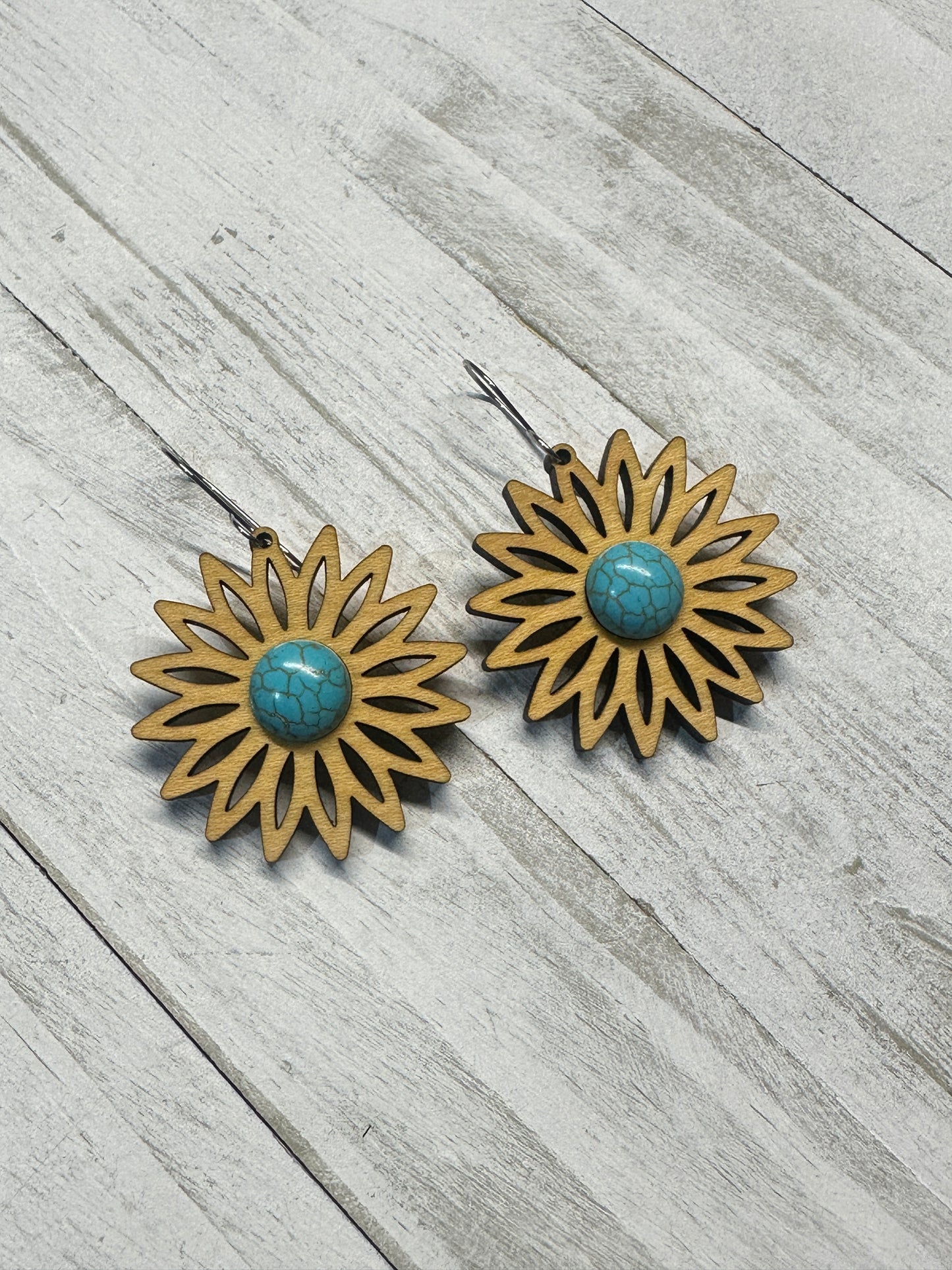 Turquoise Flower Maple Dangle Earrings | Western Earrings