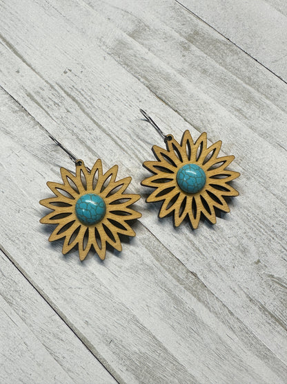 Turquoise Flower Maple Dangle Earrings | Western Earrings