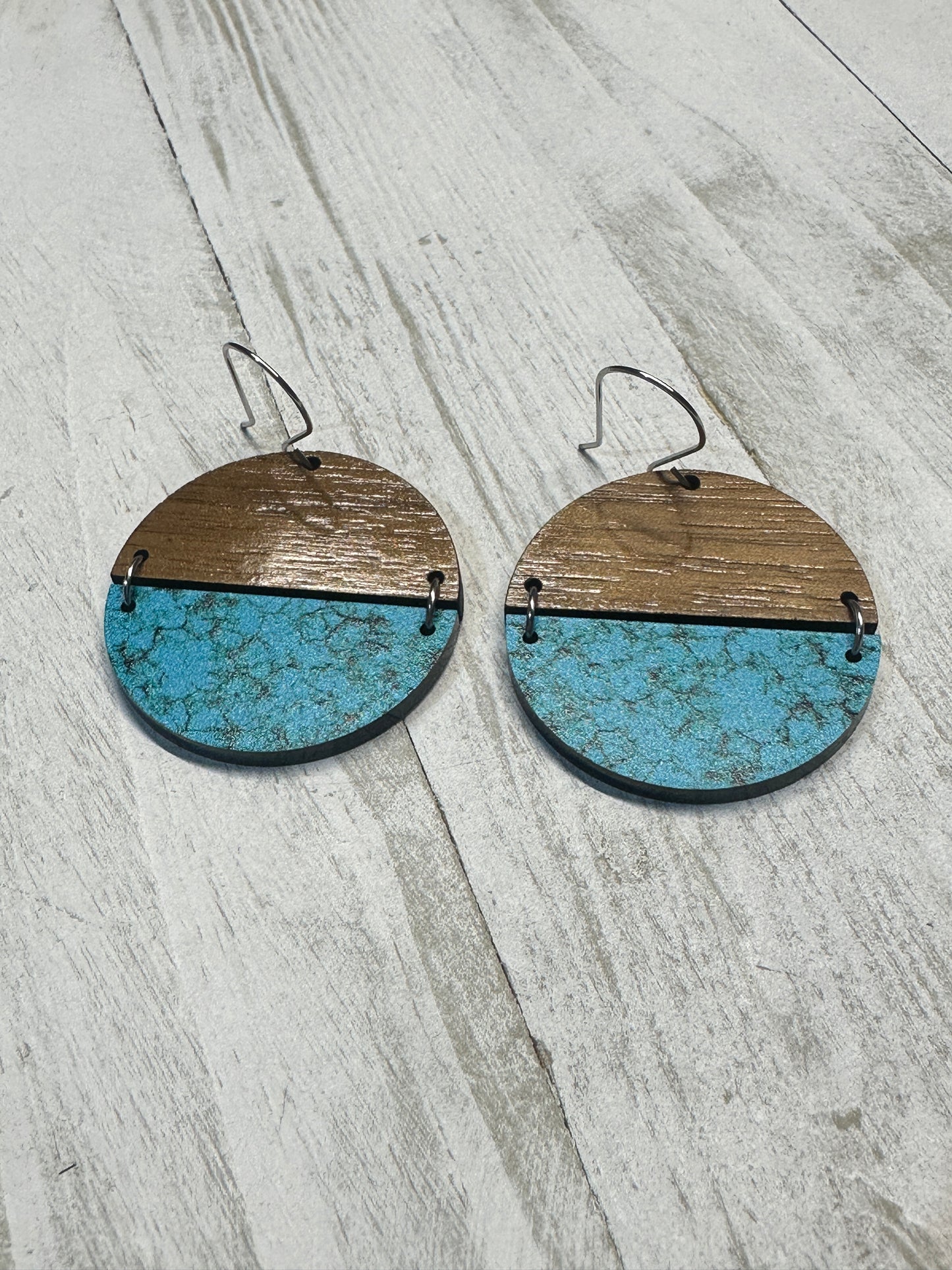 Turquoise & Walnut Wood Dangle | Western Earrings