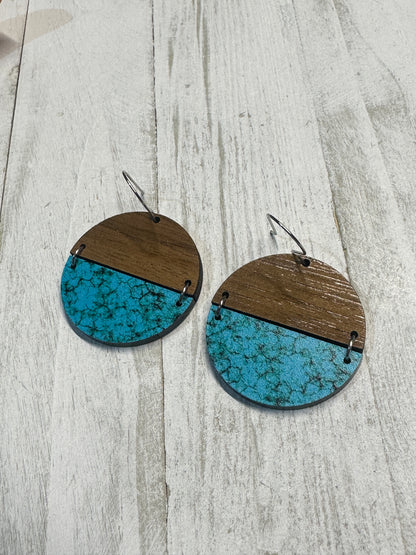 Turquoise & Walnut Wood Dangle | Western Earrings