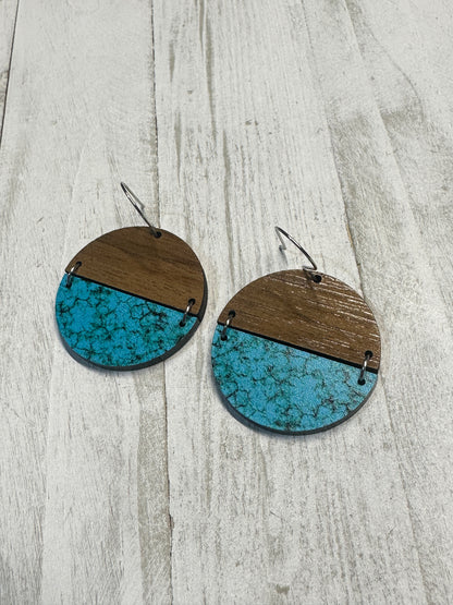 Turquoise & Walnut Wood Dangle | Western Earrings