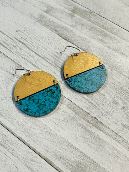 Turquoise & Maple Wood Dangle | Western Earrings