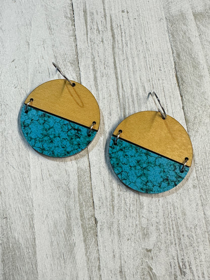 Turquoise & Maple Wood Dangle | Western Earrings
