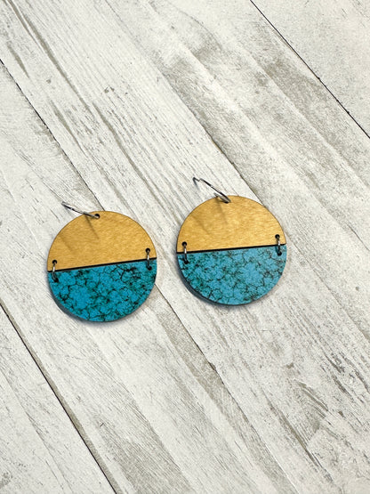 Turquoise & Maple Wood Dangle | Western Earrings