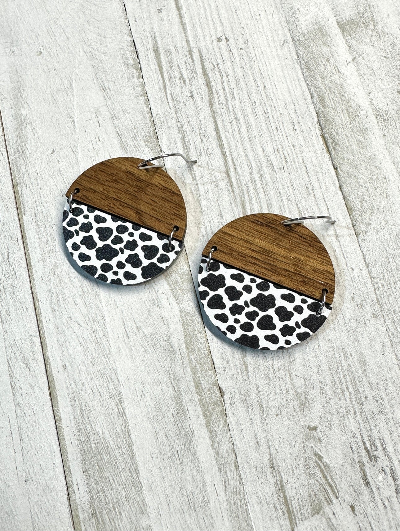 Cow Print Acrylic & Wood Dangle | Western Earrings