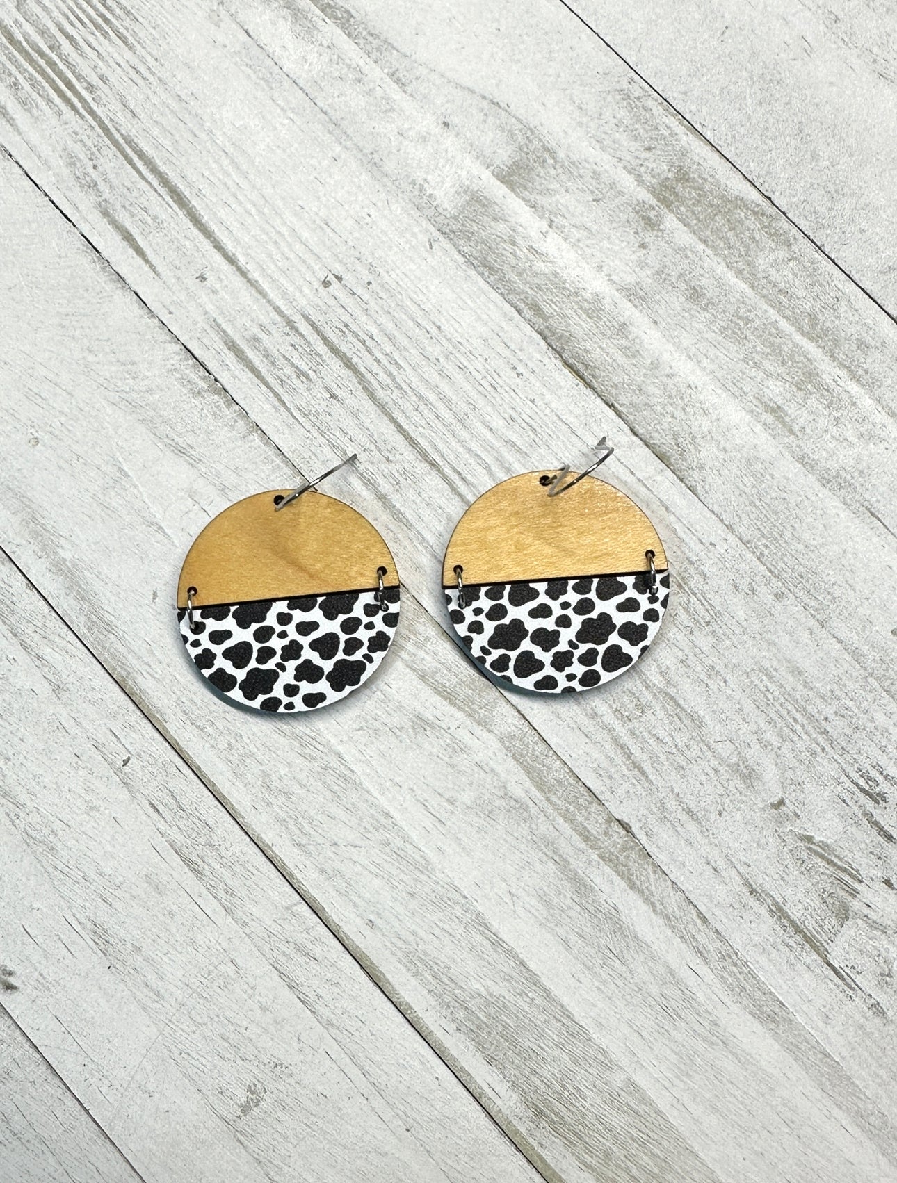 Cow Print Acrylic & Wood Dangle | Western Earrings