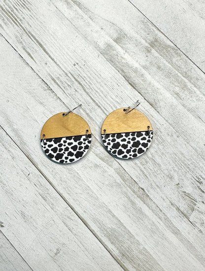 Cow Print Acrylic & Wood Dangle | Western Earrings