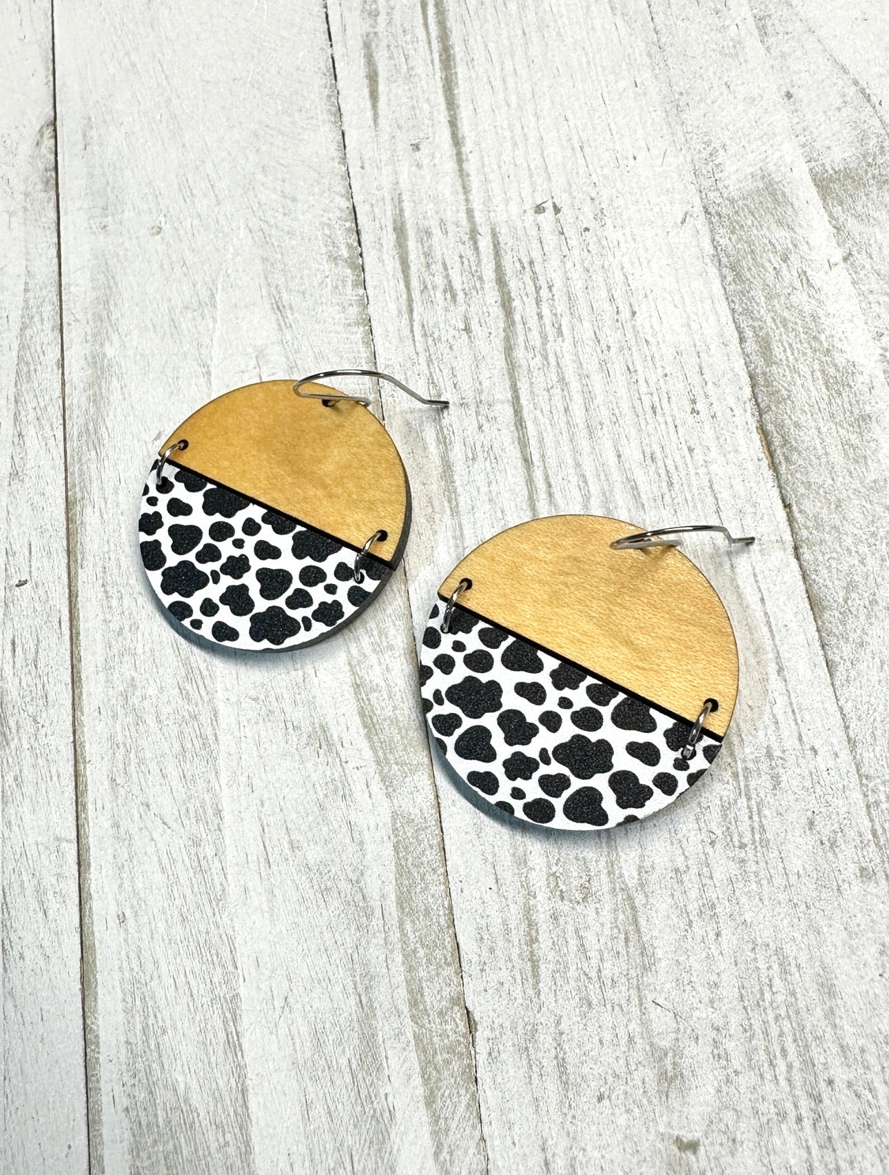 Cow Print Acrylic & Wood Dangle | Western Earrings