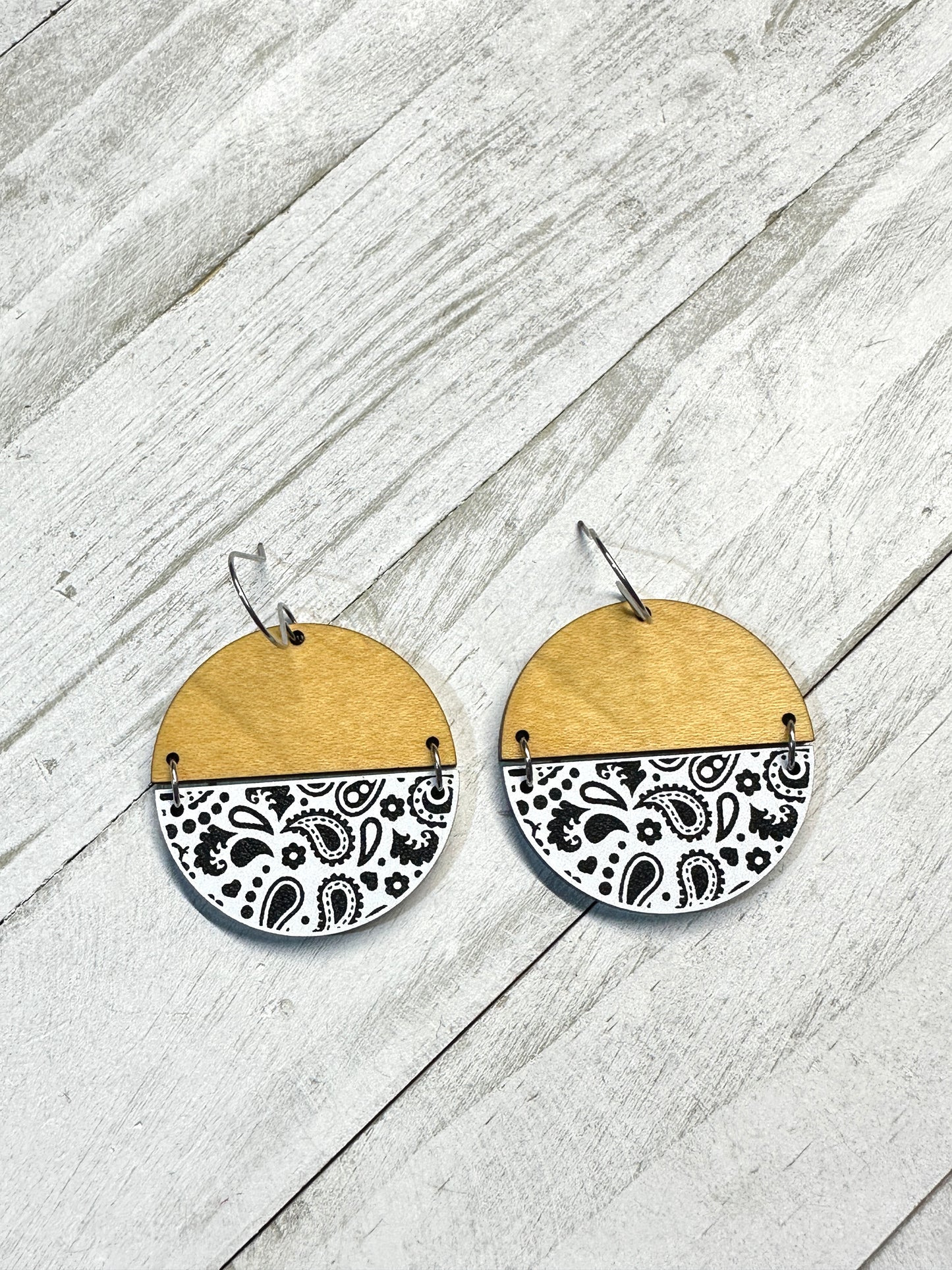 White Bandana Acrylic & Maple Dangle | Western Earrings
