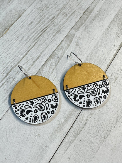 White Bandana Acrylic & Maple Dangle | Western Earrings