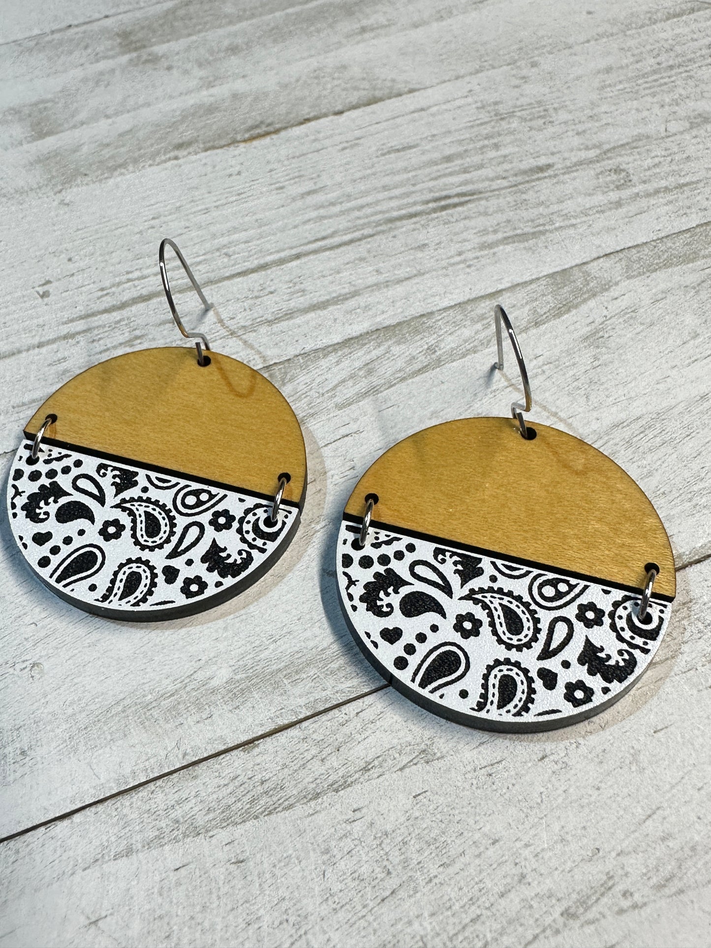 White Bandana Acrylic & Maple Dangle | Western Earrings