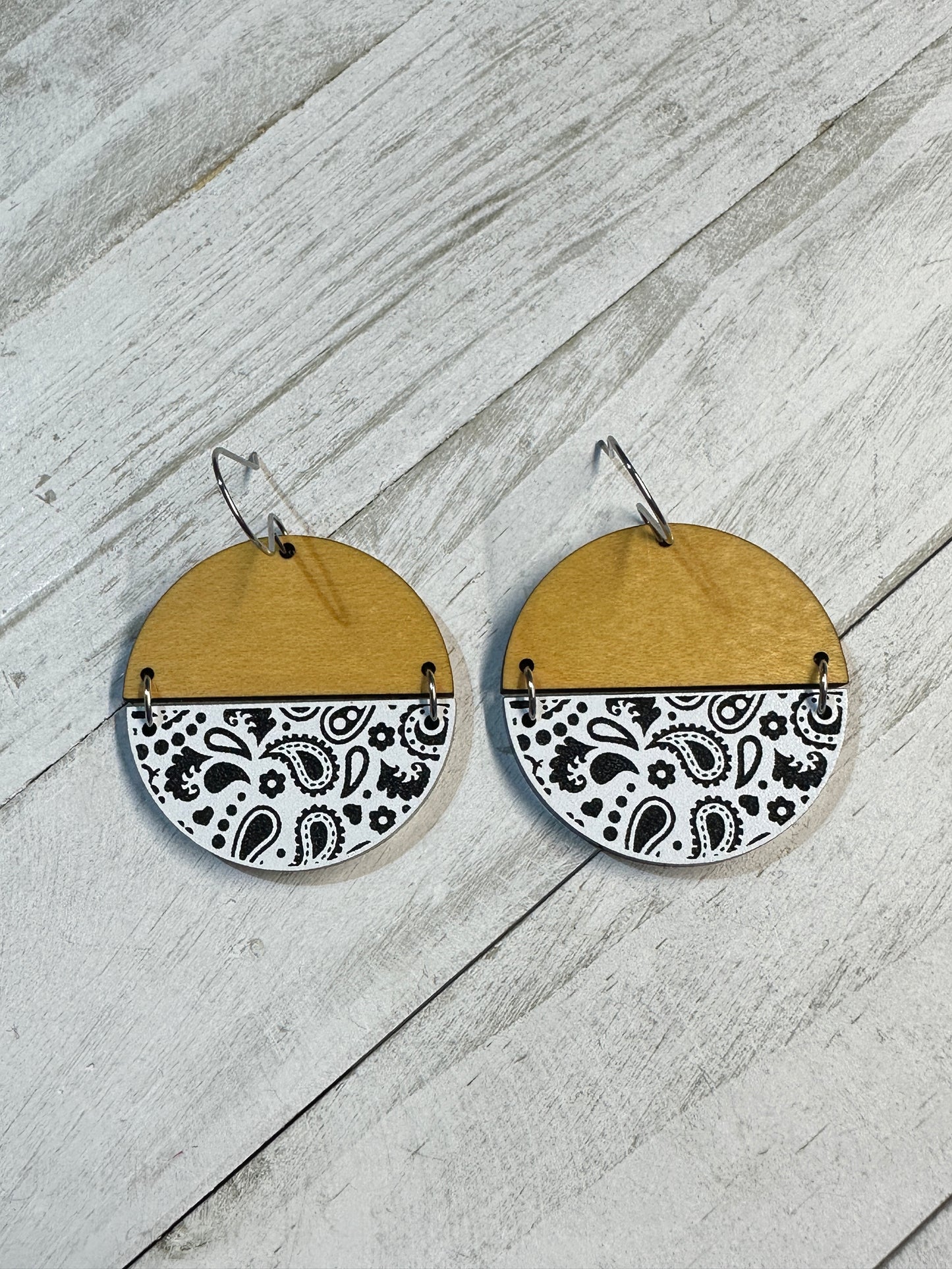 White Bandana Acrylic & Maple Dangle | Western Earrings