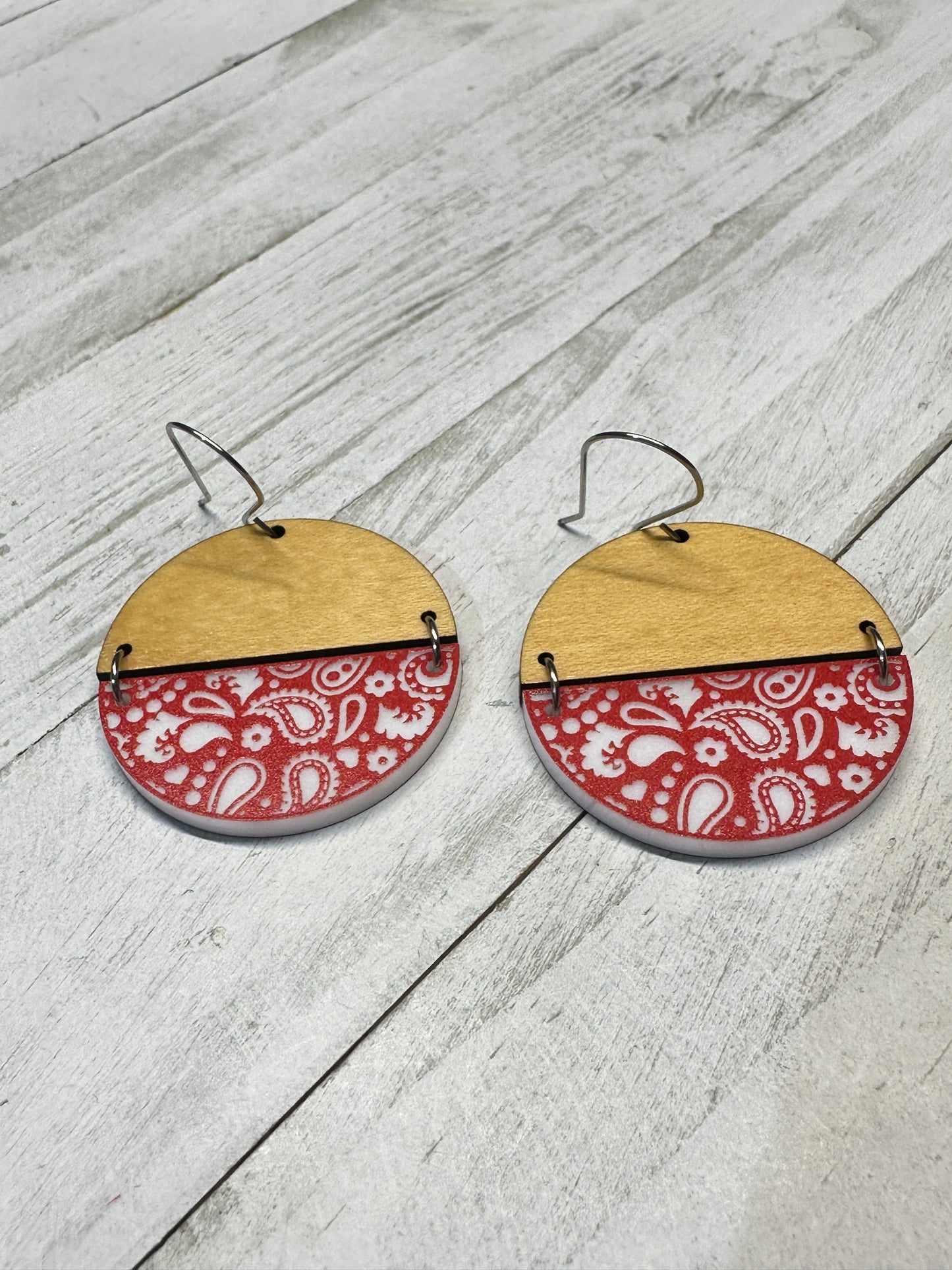 Red Bandana Acrylic & Maple Dangle | Western Earrings