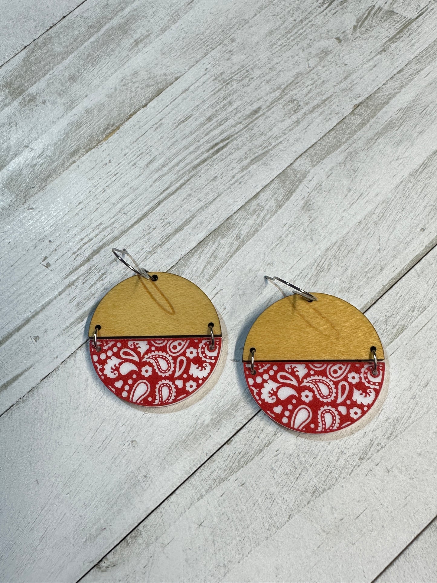 Red Bandana Acrylic & Maple Dangle | Western Earrings