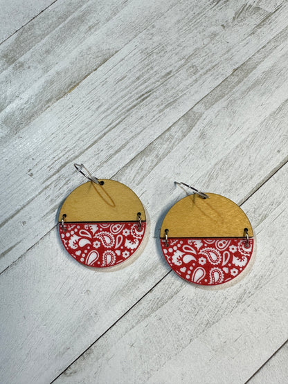 Red Bandana Acrylic & Maple Dangle | Western Earrings
