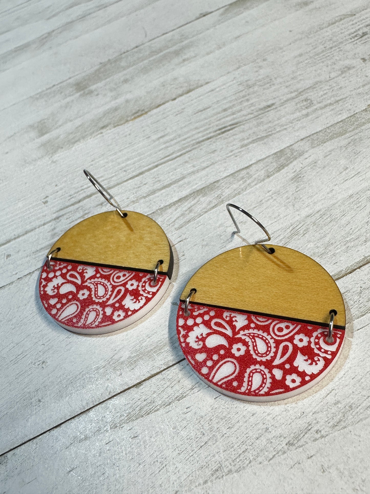 Red Bandana Acrylic & Maple Dangle | Western Earrings
