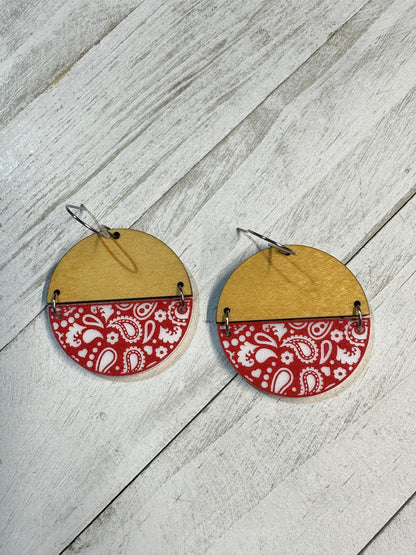 Red Bandana Acrylic & Maple Dangle | Western Earrings