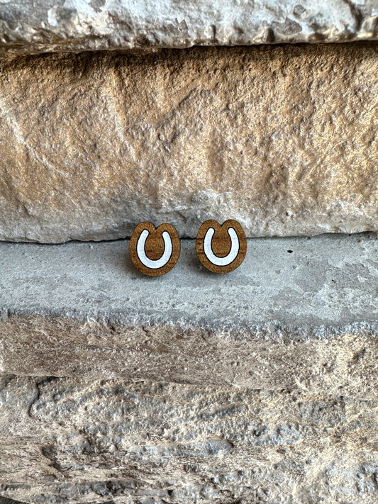 Horseshoe Walnut Wood Stud | Western Earrings