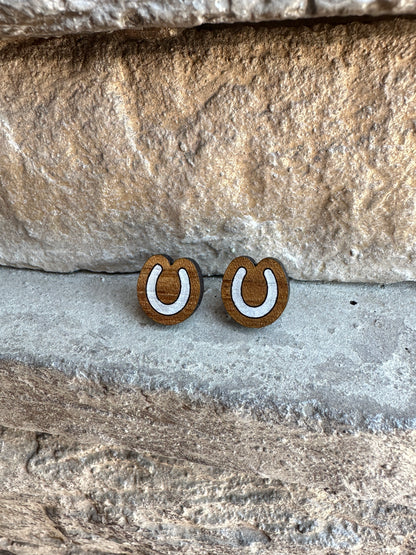 Horseshoe Walnut Wood Stud | Western Earrings