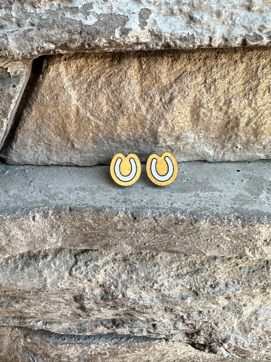 Horseshoe Maple Wood Stud | Western Earrings