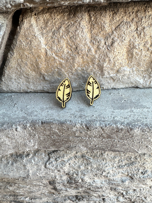 Feather Maple Wood Stud | Western Earrings