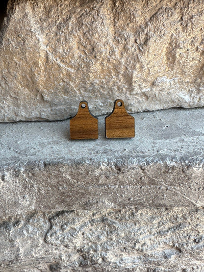 Cow Tag Walnut Wood Stud | Western Earrings