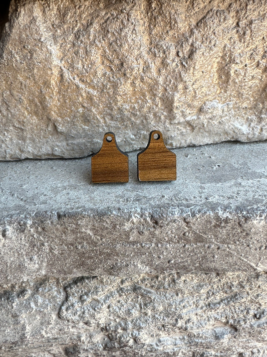 Cow Tag Walnut Wood Stud | Western Earrings