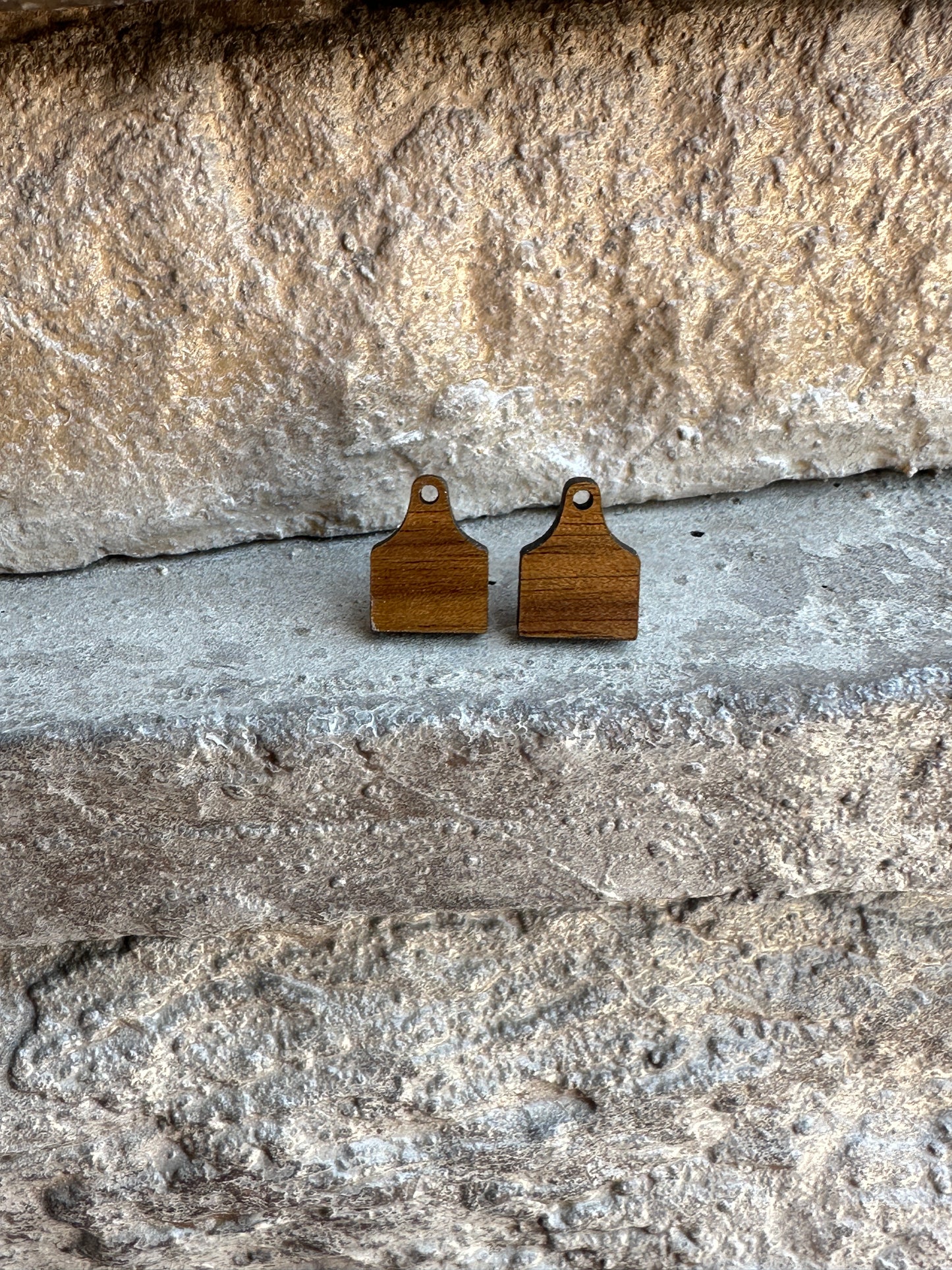 Cow Tag Walnut Wood Stud | Western Earrings
