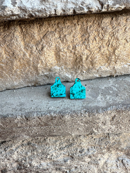 Turquoise Cow Tag Acrylic Stud | Western Earrings