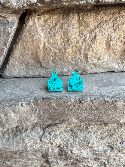 Turquoise Cow Tag Acrylic Stud | Western Earrings