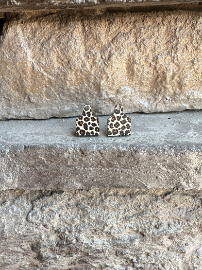 Leopard Print Cow Tag Acrylic Stud | Western Earrings
