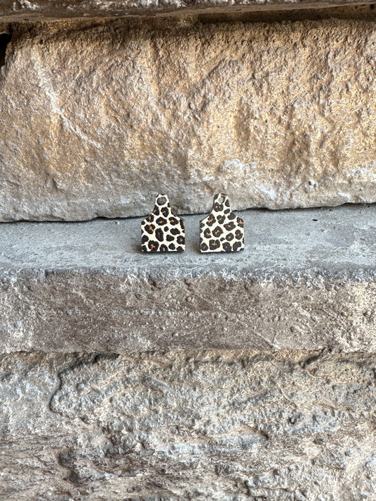 Leopard Print Cow Tag Acrylic Stud | Western Earrings