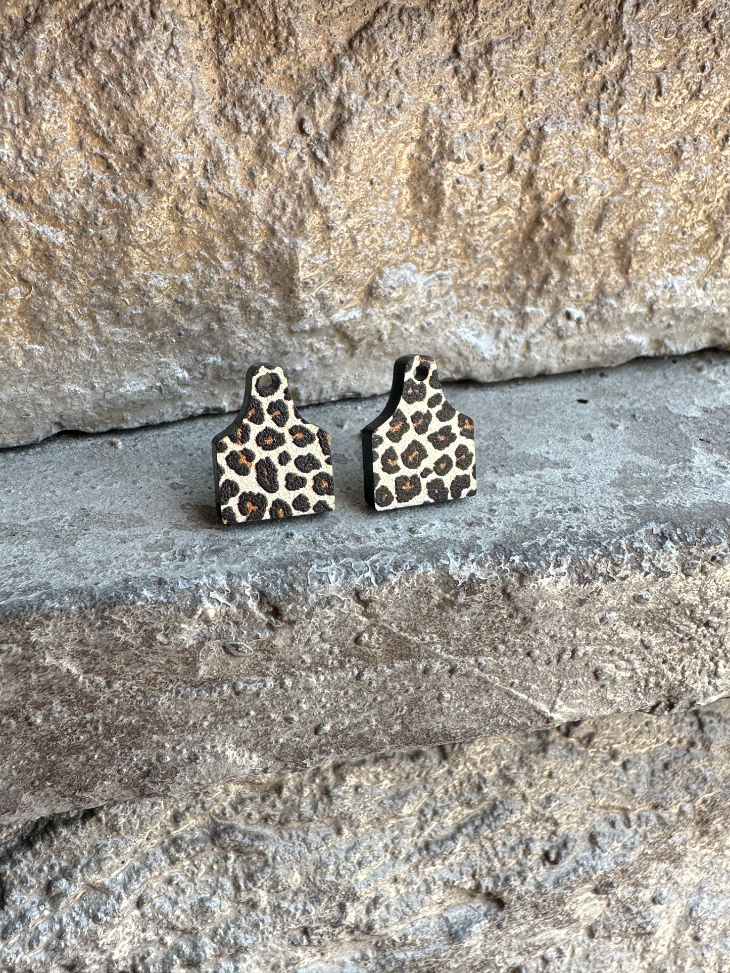 Leopard Print Cow Tag Acrylic Stud | Western Earrings