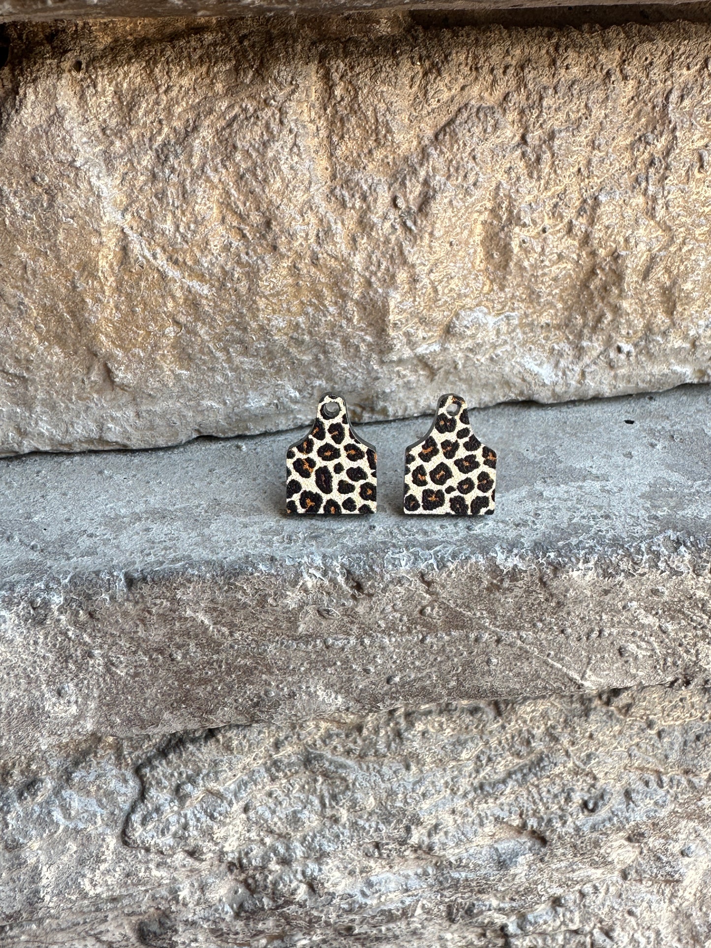 Leopard Print Cow Tag Acrylic Stud | Western Earrings