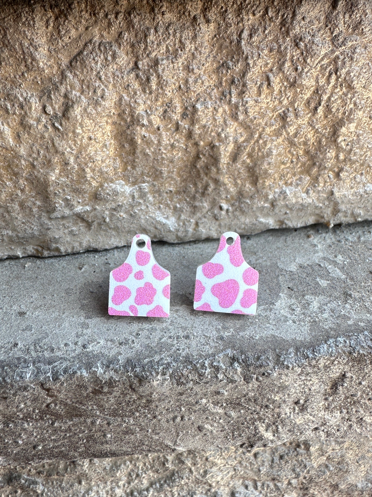 Pink Cow Print Cow Tag Acrylic Stud | Western Earrings