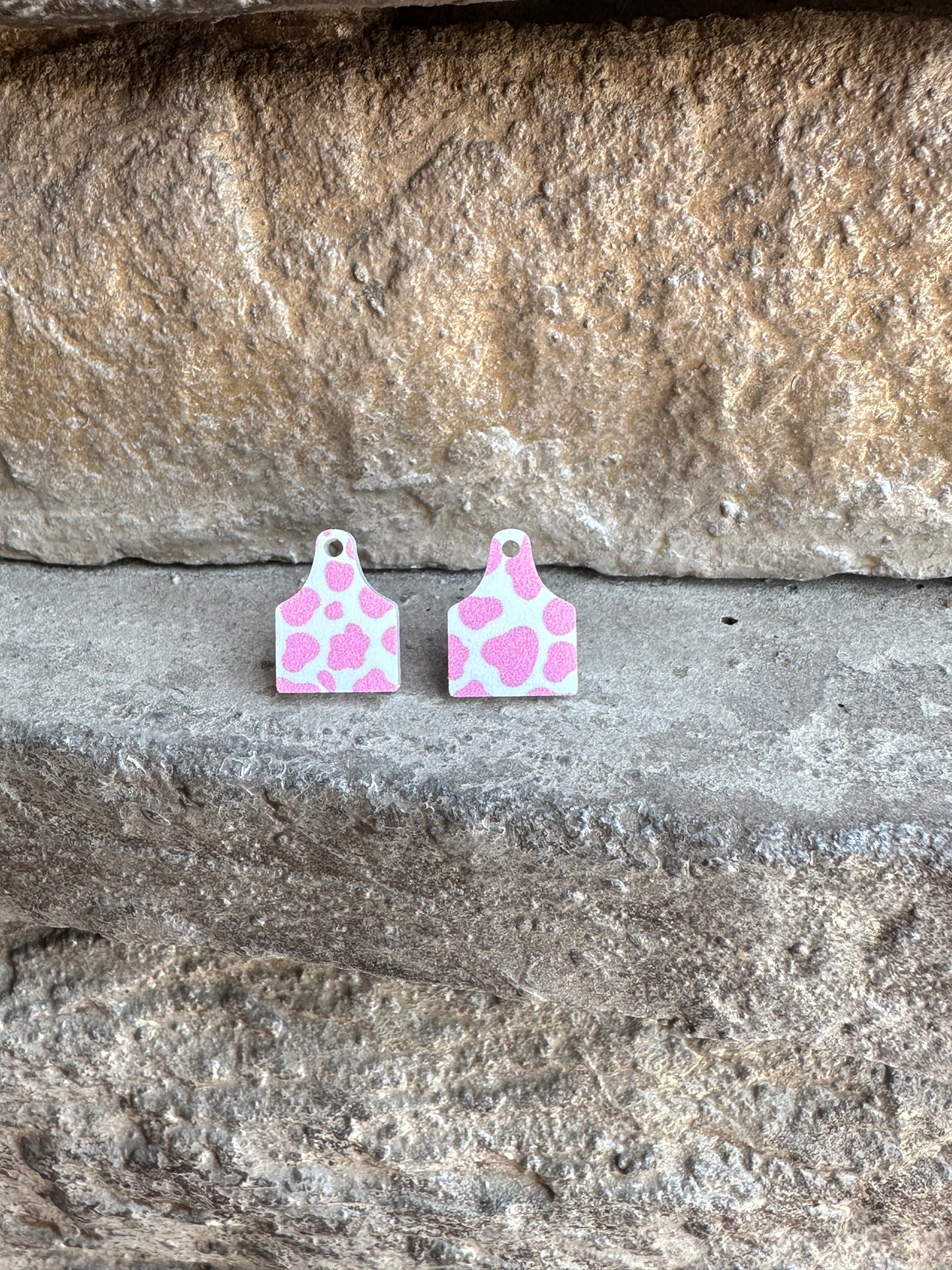 Pink Cow Print Cow Tag Acrylic Stud | Western Earrings