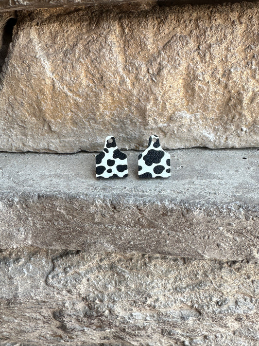 Black Cow Print Cow Tag Stud | Western Earrings