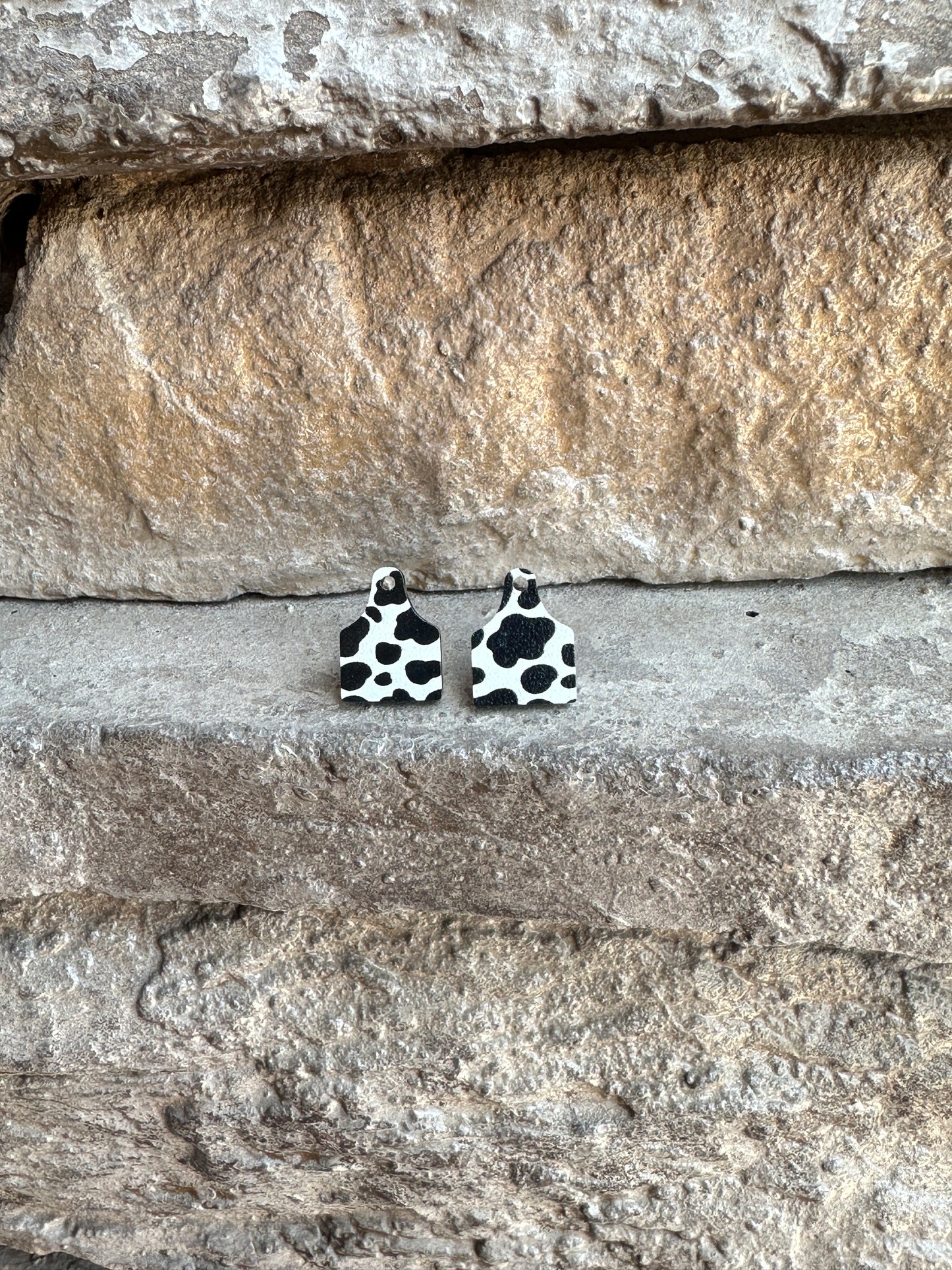 Black Cow Print Cow Tag Stud | Western Earrings