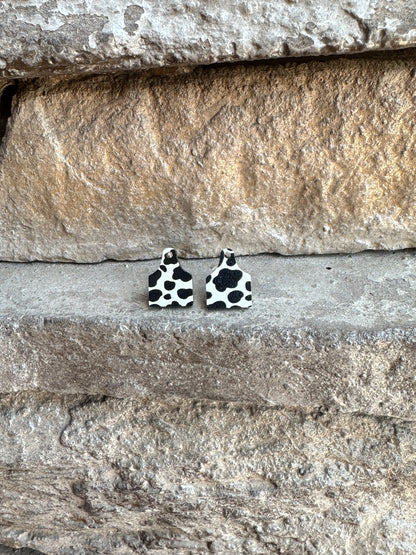 Black Cow Print Cow Tag Stud | Western Earrings